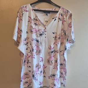 Floral Women's Top - Pink and White